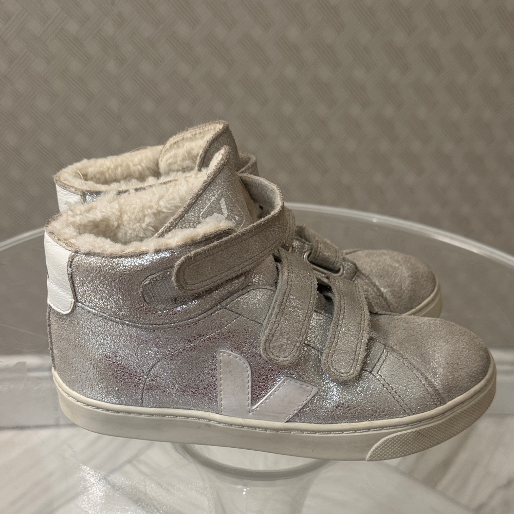 Veja Esplar Shearling High Top Kids Shoes - Silver size 35 US 4